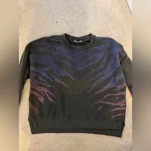 All Saints small (fits larger) gray sweatshirt with blue & pink design